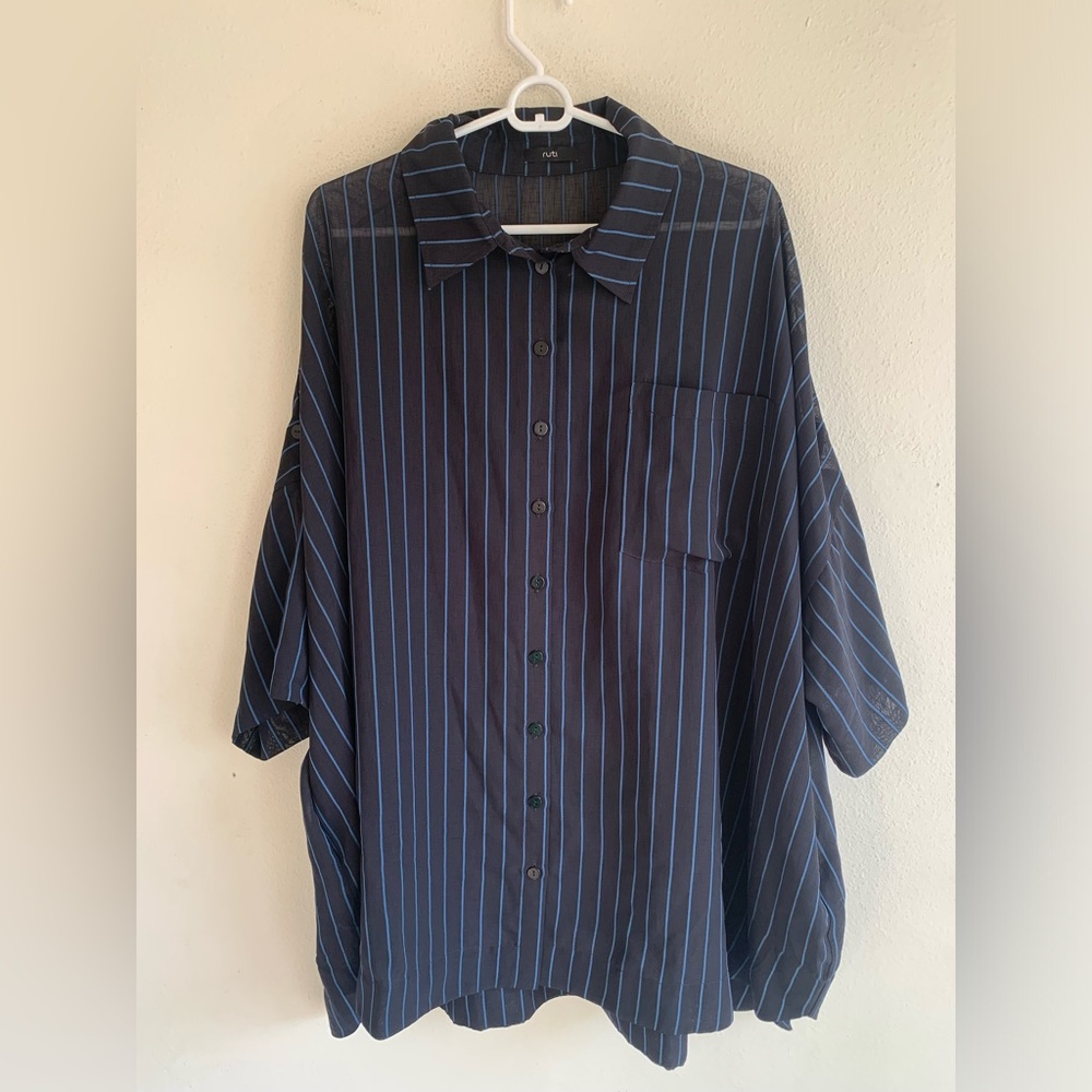 Ruti Oversized Button Up Blue Striped Top Shirt